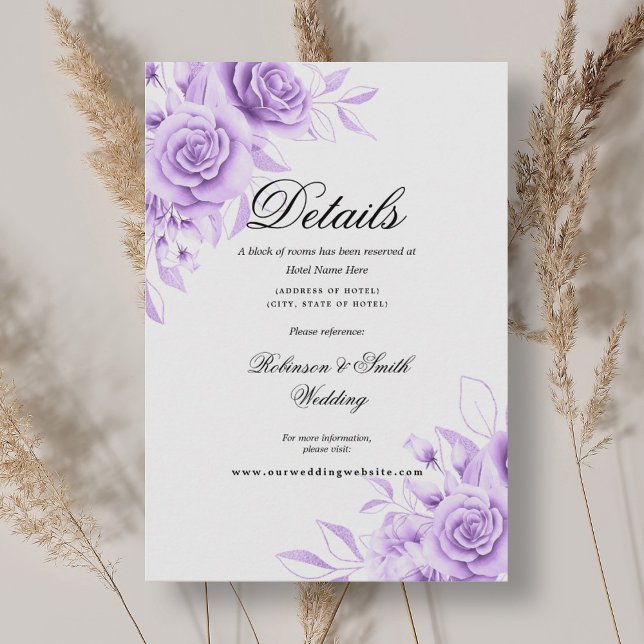 Romantische Lila Hochzeiten Begleitkarte (Romantic Floral Purple Wedding Details Enclosure Card)