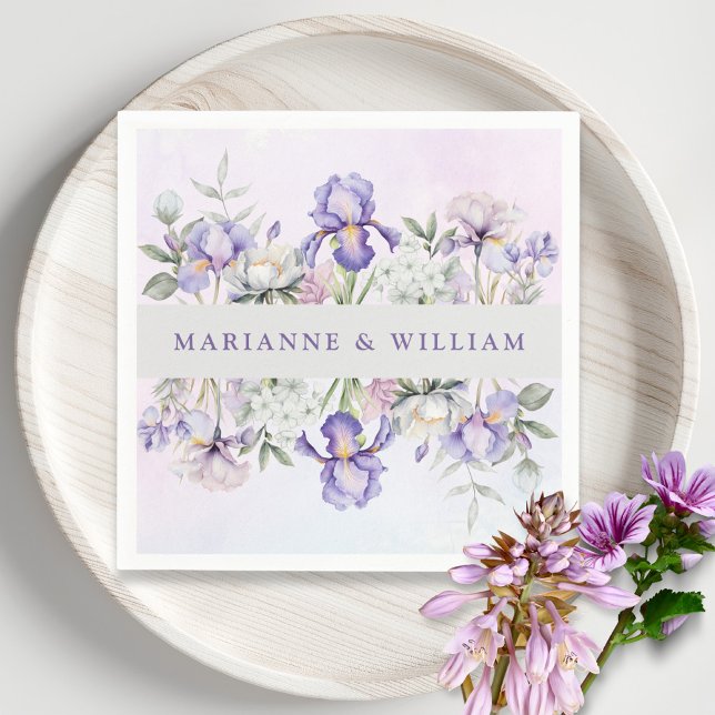 Romantische Lila Hochzeiten von Iris und Peonies Serviette (Romantic Purple Iris and Peonies Floral Wedding Napkins)