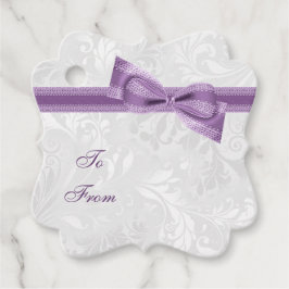 Romantische Lila Imitate Bow & Ribbon & Damask Geschenkanhänger