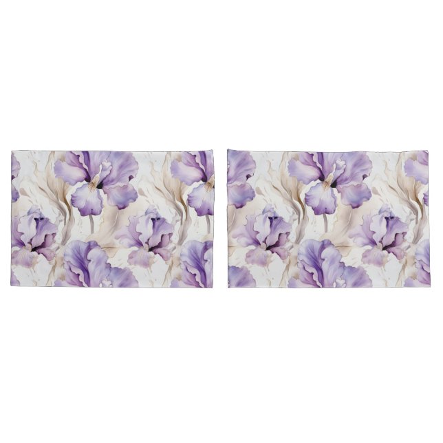 Romantische Lila Iris Floral Kissenbezug (Rückseite-Set)