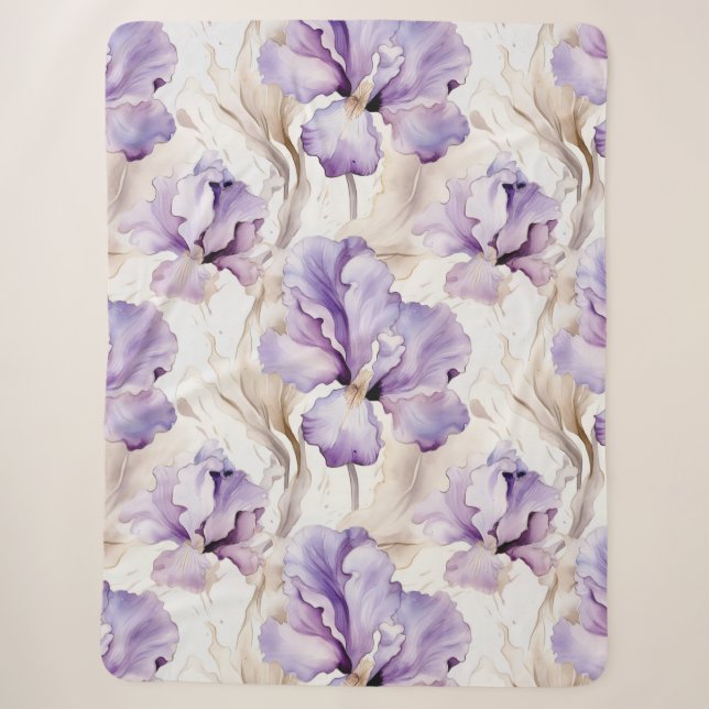 Romantische Lila Iris Floral Sherpadecke (Vorderseite)