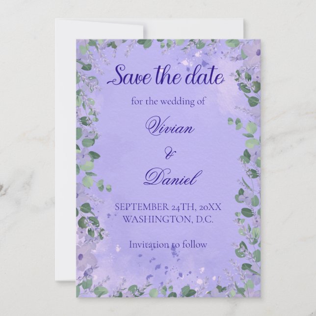 Romantische Lila Landschaft Save the Date Hochzeit (Vorderseite)