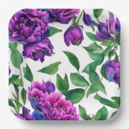 Romantische lila magenta rosa Aquarellbäume Pappteller