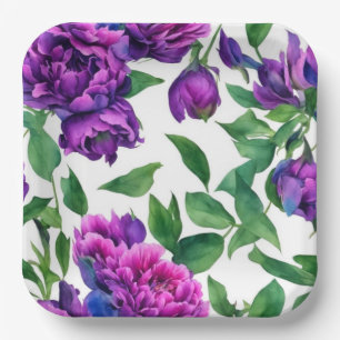 Romantische lila magenta rosa Aquarellbäume Pappteller