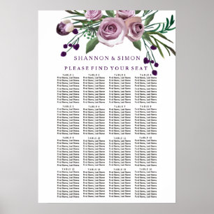 Romantische Lila Pflaumenblume Hochzeitstabelle Poster