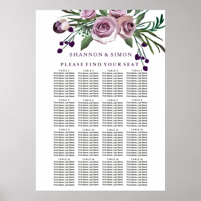 Romantische Lila Pflaumenblume Hochzeitstabelle Poster (Vorne)