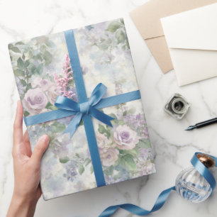 Romantische lila rosa Blumen Brautparty Geschenkpapier