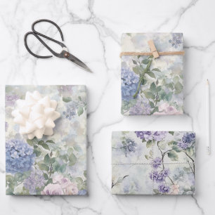 Romantische lila rosa Blumen Brautparty Geschenkpapier Set