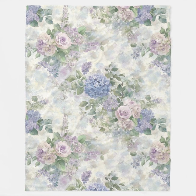 Romantische lila rosa Blumen Fleecedecke (Vorderseite)