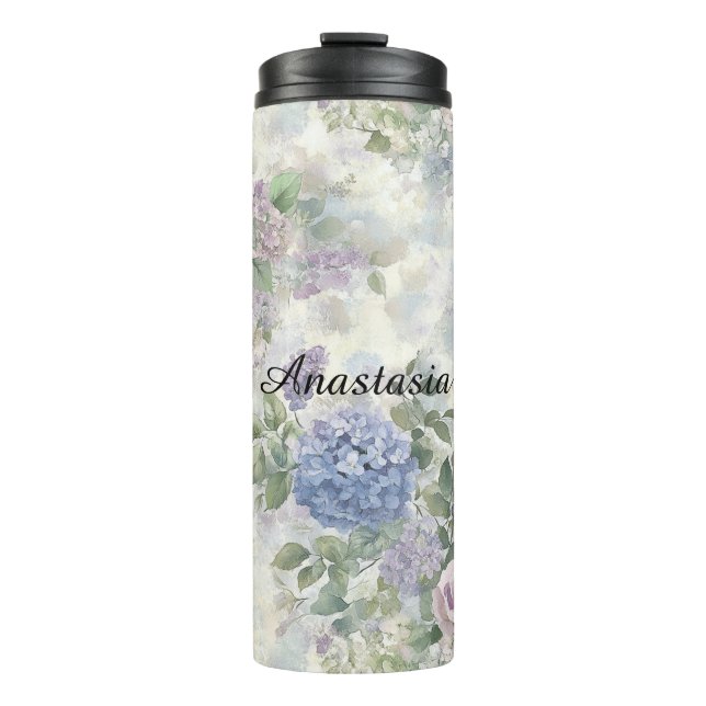 Romantische lila rosa Blumen Thermosbecher (Vorderseite)