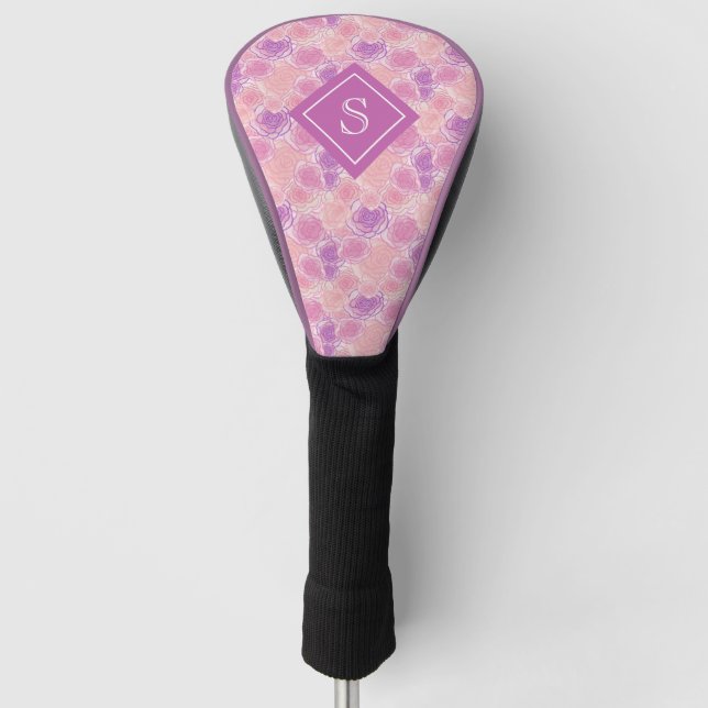 Romantische Lila Rose Custom Monogram Golf Headcover (Vorderseite)