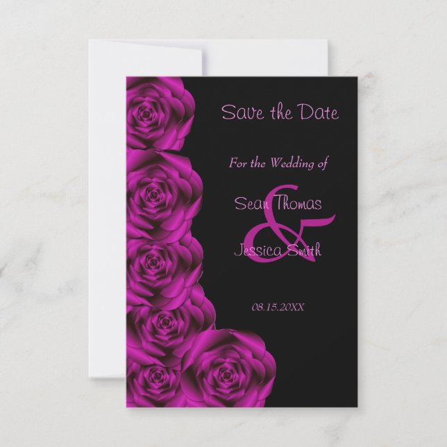 Romantische Lila Rose Save the Date Schwarz (Vorderseite)