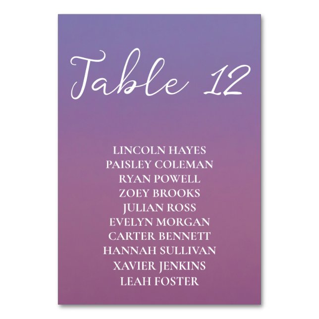 Romantische lila Sonnenuntergang Schneeberge Hochz Tischnummer (Rückseite)