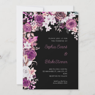 Romantische lila und weiße Rosen Schwarze Hochzeit Einladung