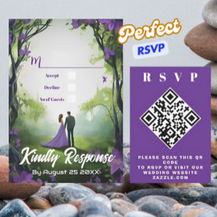 Romantische lila Wald Design Hochzeits QR RSVP Kar Karte