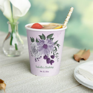 Romantische lila weiße Blumen Grün Pappbecher