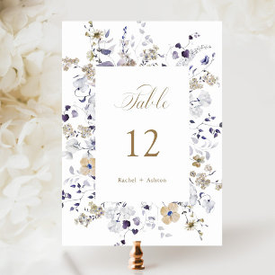 Romantische lila weiße Gold-Blumen-Hochzeit Tischnummer