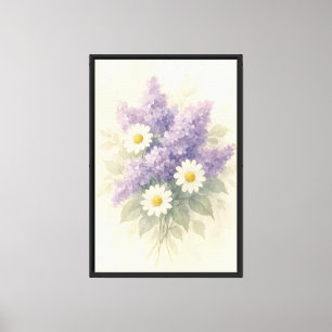 Romantische Lilac und Daisy Watercolor Bouquet Leinwanddruck
