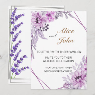 Romantische Lilac- und Lila Lavendelhochzeit Einladung