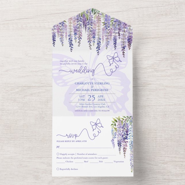 Romantische Lilac Wisteria Fairytale Forest Weddin All In One Einladung (Innen Boden)
