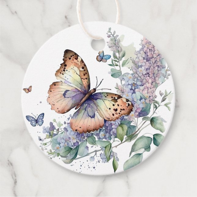 Romantische Lilie und Schmetterling danken für die Geschenkanhänger (Vorderseite)