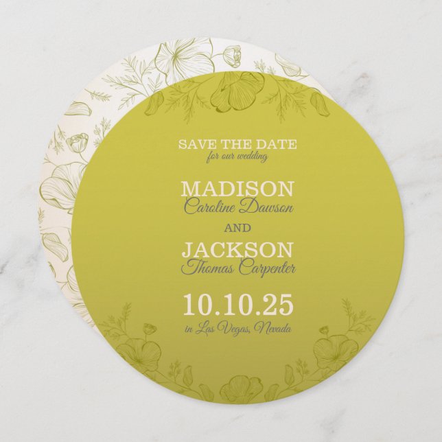 Romantische Limone Karte & Tan Save the Date (Vorne/Hinten)