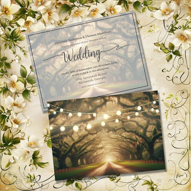 Romantische Live Oak Canopy String Lit Wedding Einladung (Von Creator hochgeladen)
