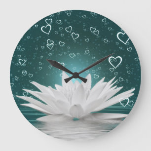 Romantische Lotusblumen-Herzen Zen Yoga Seerose Große Wanduhr
