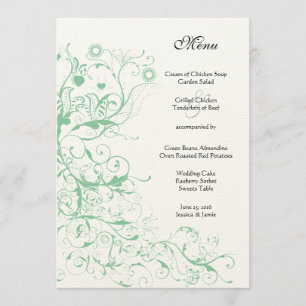 Romantische "Love Bird Mint Wedding" Menükarte