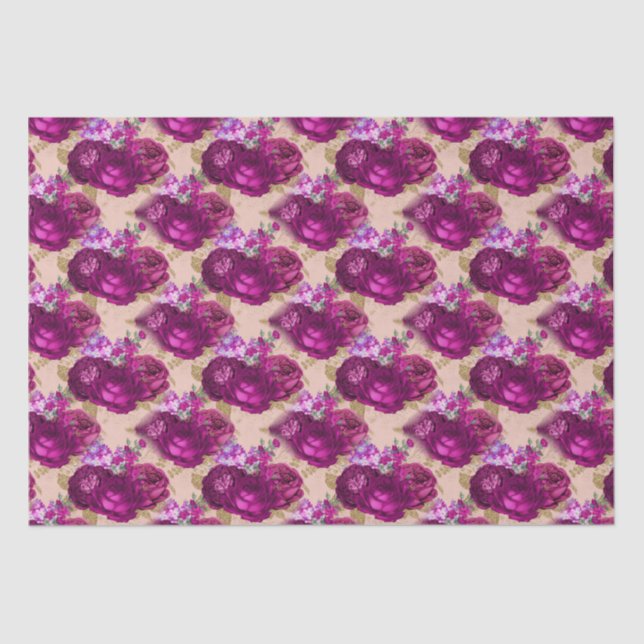 Romantische Magenta-Rose und Gold-Blätter auf Peac Seidenpapier (Vorderseite)