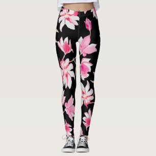 Romantische Magnolie: Schwarze Wasserfarbe Leggings