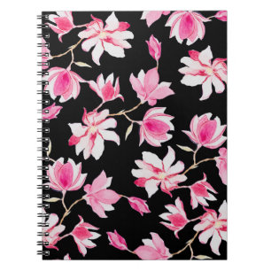 Romantische Magnolie: Schwarze Wasserfarbe Notizblock