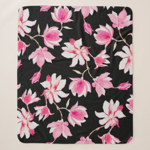 Romantische Magnolie: Schwarze Wasserfarbe Sherpadecke