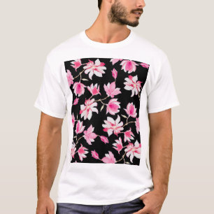 Romantische Magnolie: Schwarze Wasserfarbe T-Shirt