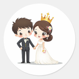 Romantische Märchen Hochzeit - Chibi Art Runder Aufkleber
