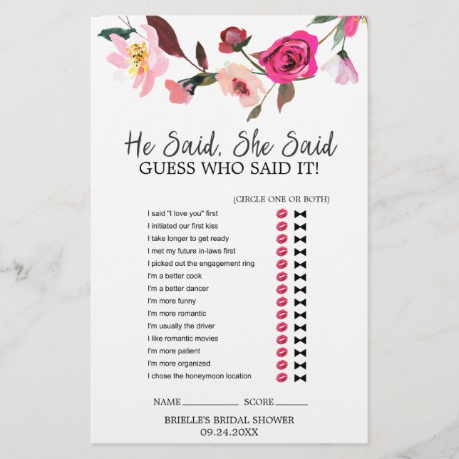 Romantische Märchenschmiede "He Said She"-Spiel (Vorderseite)