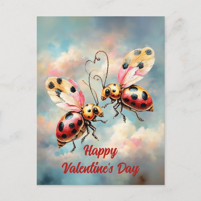 Romantische Marienkäfer im Flug Postkarte (Vorderseite)