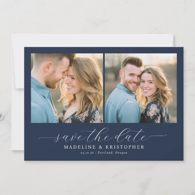 Romantische Marine-Fotocollage Save The Date (Vorderseite)