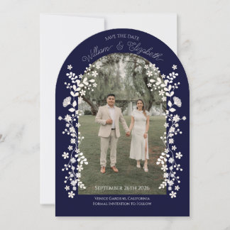 Romantische marineblaue florale Save-the-Date-Kart Einladung