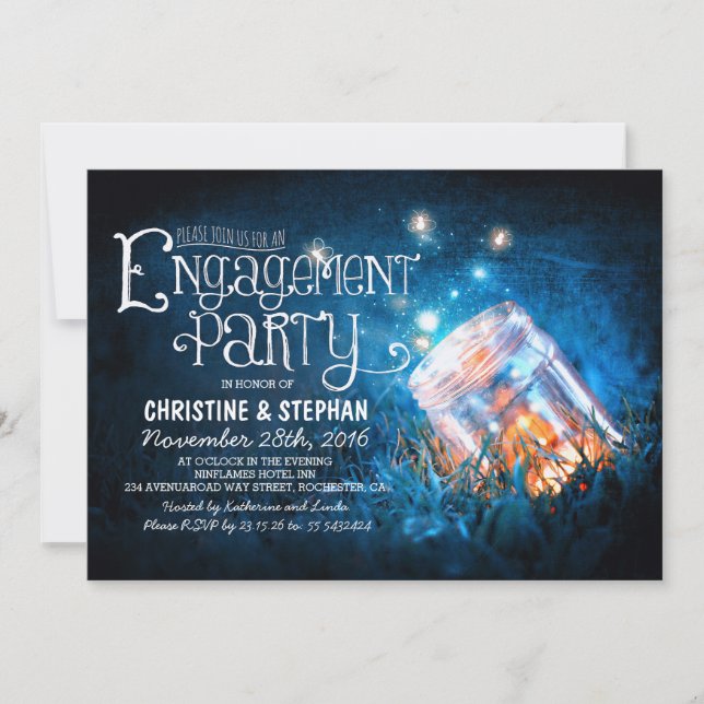 Romantische Mason Jar & Firefreflies-Verlobungspar Einladung (Vorderseite)