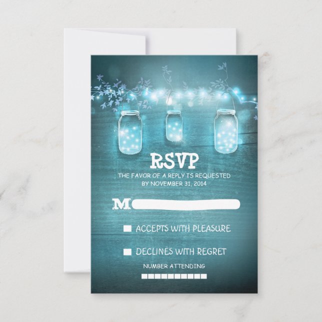 Romantische Mason Jar Saitenleuchte Hochzeit RSVP  (Vorderseite)
