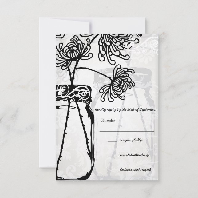Romantische Mason Jar Shadows Damask Wedding RSVP Karte (Vorderseite)