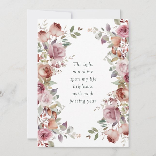 Romantische Mauve Floral Wedding Anniversary Card (Vorderseite)