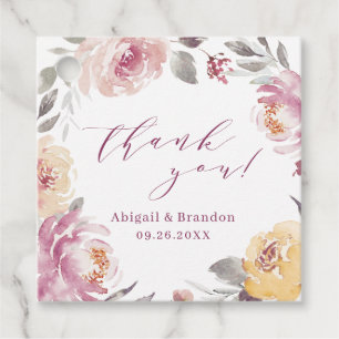 Romantische mauve florale danke Ihnen Hochzeit Geschenkanhänger