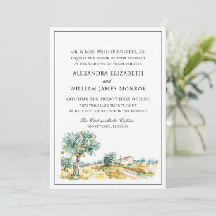 Romantische mediterrane Wasserfarbenhochzeit Einladung