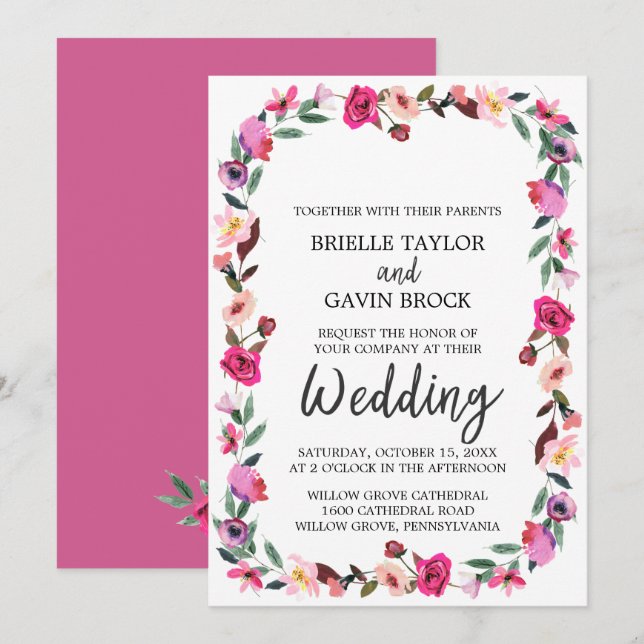 Romantische Messe Blossom Wreath Wedding Einladung (Vorne/Hinten)