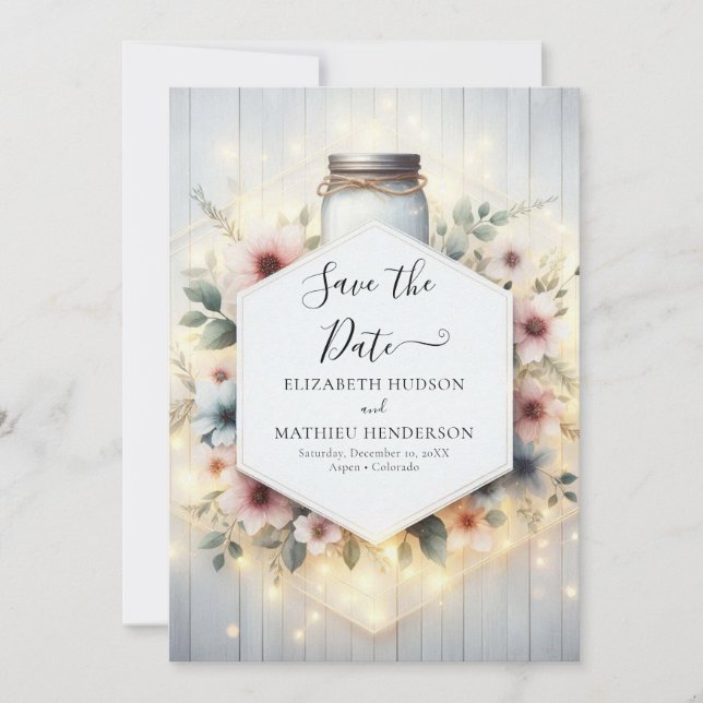 Romantische Minimal Mason Jar Wedding Save The Date (Vorderseite)