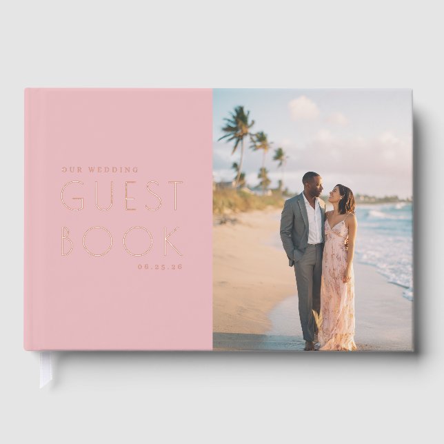 Romantische Minimalistische Foto in Rosa Gästebuch (Vorderseite)