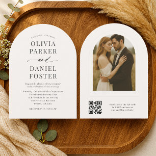 Romantische Minimalistische QR-Code-Foto-Hochzeit  Einladung