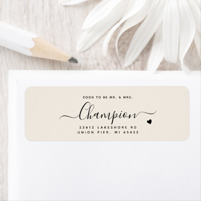Romantische Minimalistische Script Cream Color Wed (Insitu)